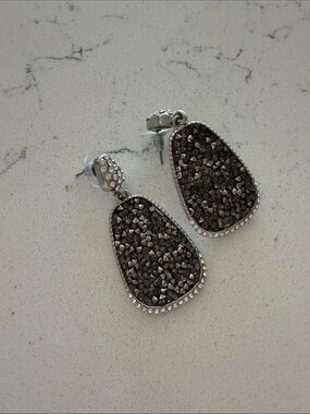 New York & Company Gunmetal Crystal Drop Earrings with Silver Accents